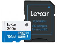 Mémoire APN/GSM Lexar MicroSDHC 16Go cl10 300x +Adapt. LSDMI16GBB1EU300A